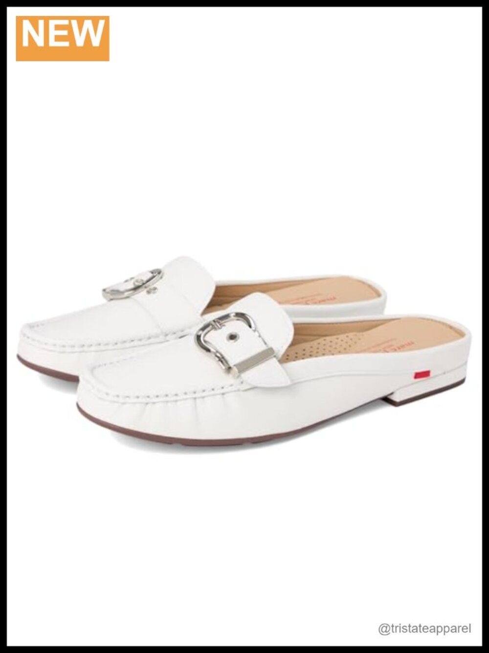 Marc Joseph NY Barbara ST Leather Slide Mules Buckle Strap Block Heel Casual